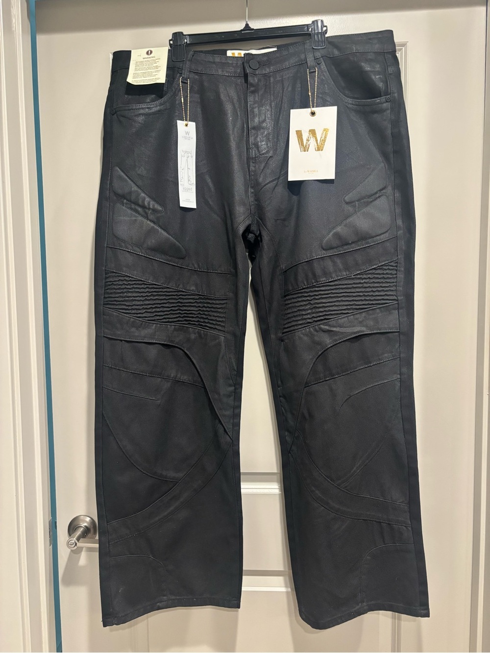 W by Waimea Men’s Baggy Fit Edgy Black Wax Paneled Streetwear Pants 42/32 NWT